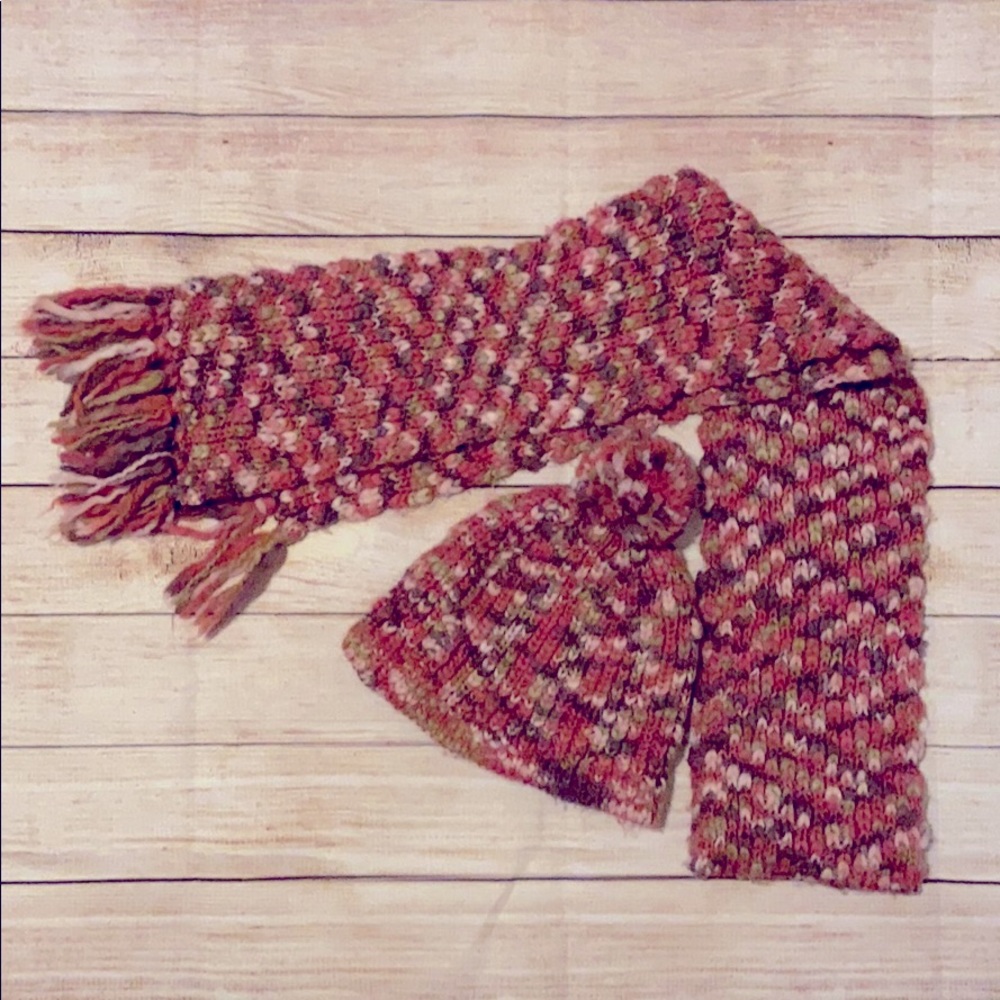 Chunky Pink & Tan - Scarf & Hat Combo